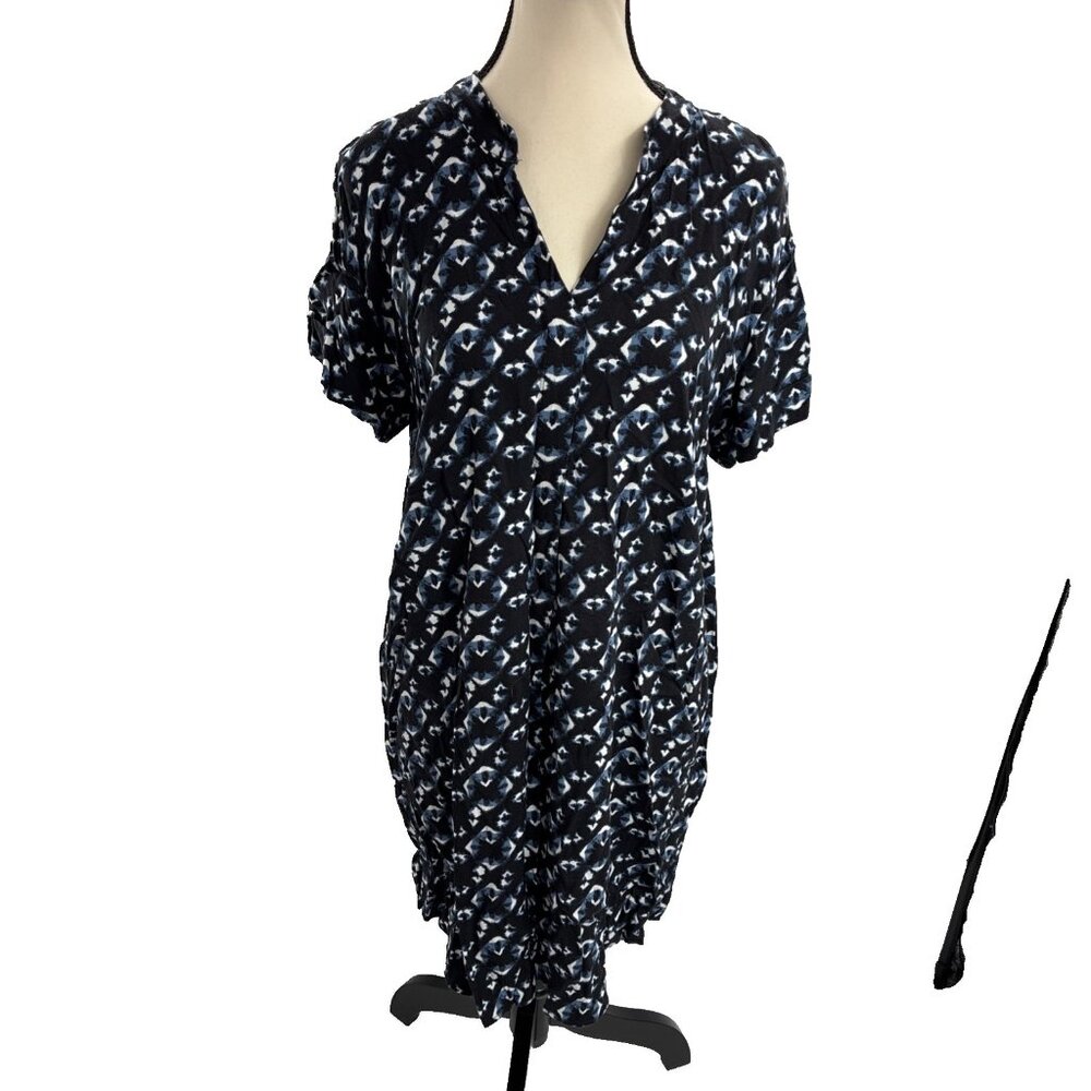 H&M Womens Size S Dress Blue White Geometric Print Short Sleeve Casual